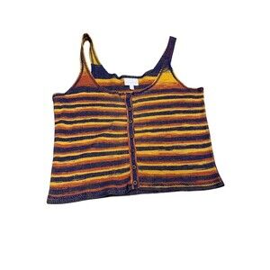 Shyanne Tank Top‎ Womens Size L Multicolor Striped Ribbed Button Front